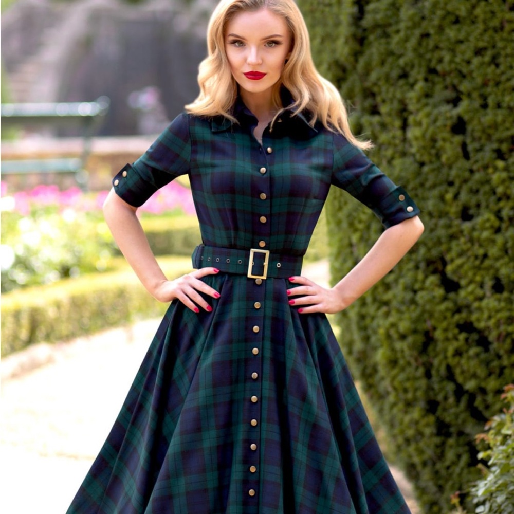 British Retro Way Out West blue/green tartan